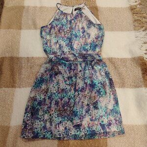 Guess Floral Halter Dress - Blue and Purple Print